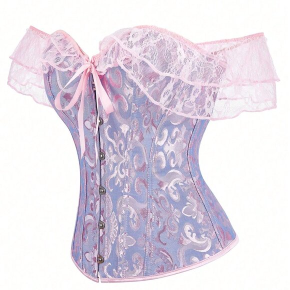 Multicolor Boho Women's Off Shoulder Corset Top - Picture 3 of 5